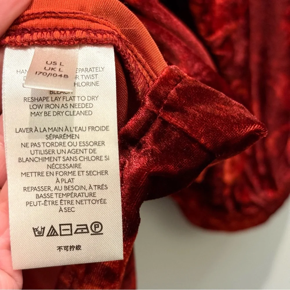 NWT - Anthropologie Pilcro Orsay Cherry Red Velvet Button Down Top Size L - Picture 6 of 10